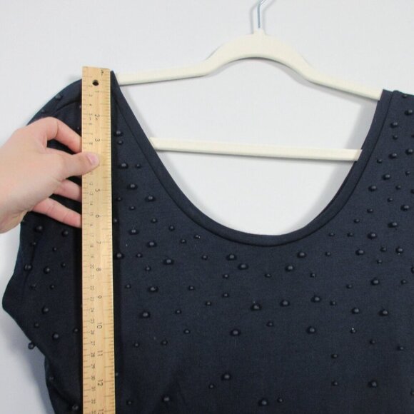 Club Monaco Women's Top Blouse S Blue Short Sleeve Beaded Rayon Blend Casual 184 - Picture 6 of 13